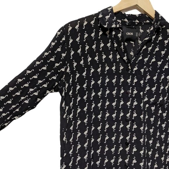 ASOS Black White Flamingo Button Up Shirt 4 - Picture 3 of 8